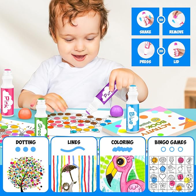 Soucolor 96-Pack Washable Dot Markers for Kids & Toddlers 8 Vibrant Colors