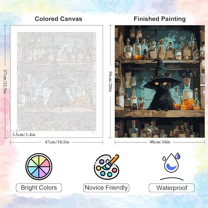 Yezavesu Black Cat Paint by Numbers Kit for Adults Without Frame 16x20 in | Magic Paint by Numbers for Adults Beginner, Cat DIY Acrylic Painting, Stress Relief Craft Kits, Home Wall Decor Gift