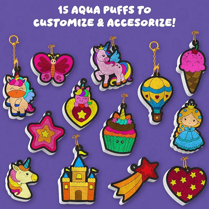 Skillmatics Aqua Puffs Unicorns, Art & Craft Gift for Kids, Paint by Number | DIY Princess Puffy Keychains, Screen-Free, Mess-Free Activity, Creative Kit for Girls & Boys Ages 4, 5, 6, 7, 8, 9, 10
