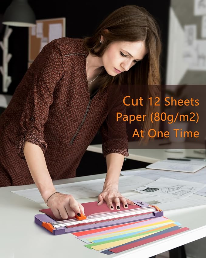 Firbon A4 Paper Cutter, 12 Inch Paper Trimmer with Extened Ruler, Purple | 12 Sheet Capacity | CM & Inch Scale | Spring-Loaded Safe Blade | Cuts Cardstock, Vinyl, Coupons, Labels & Scrapbooking Crafts