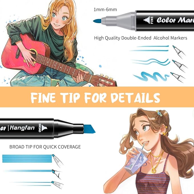24 Colors Alcohol Markers, Dual Tip Art Markers, Perfect for Beginner, Drawing, Sketching, Illustration