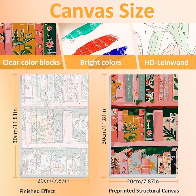 Mandun Book Shop Paint by Numbers Kit for Adults, 3 Pack, 7.8x11.8 inch | DIY Painting Kits Crafts for Adults, Relieve Stress, Frame Canvas, Wooden Easel, Gift Box, Home Wall Decor