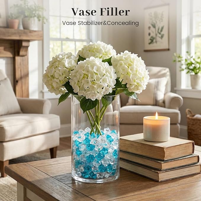 DOMESTAR Mixed Blue and Clear Fake Ice, 150 PCS Acrylic Crystal Vase Filler