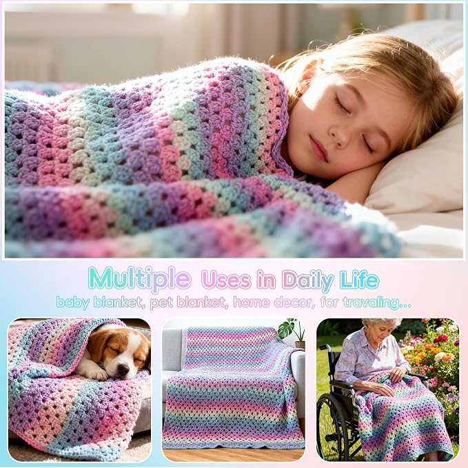 Aeelike Crochet Blanket Kit for Beginner, Easy Crochet Kit, Purple Gradient