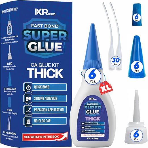 Thick CA Glue, Super Glue, Cyanoacrylate Adhesive, 6 Pcs 1.75oz Repair kit