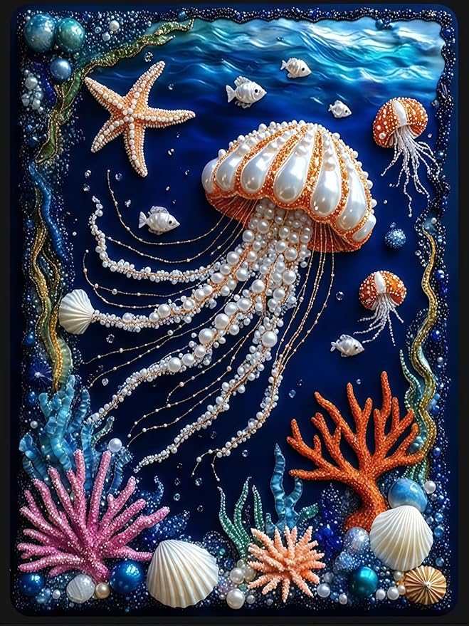 CHWGLFGG 5D Deep Sea Dream Jellyfish Diamond Art Kits for Adults Beginners | Diamond Painting Kit DIY Full Round Drill Paint by Diamonds Dot Gem Art for Adult, Home Wall Decor 12X16inch