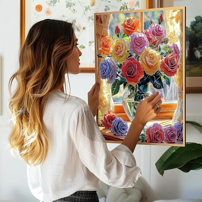 Paint by Numbers Kit for Adults, Colorful Rose Paint by Numbers Kits | Beautiful Flowers Adult Paint by Number Kits on Canvas Easy Paint by Numbers kits for Home Wall Decoration 16 X 20 inch