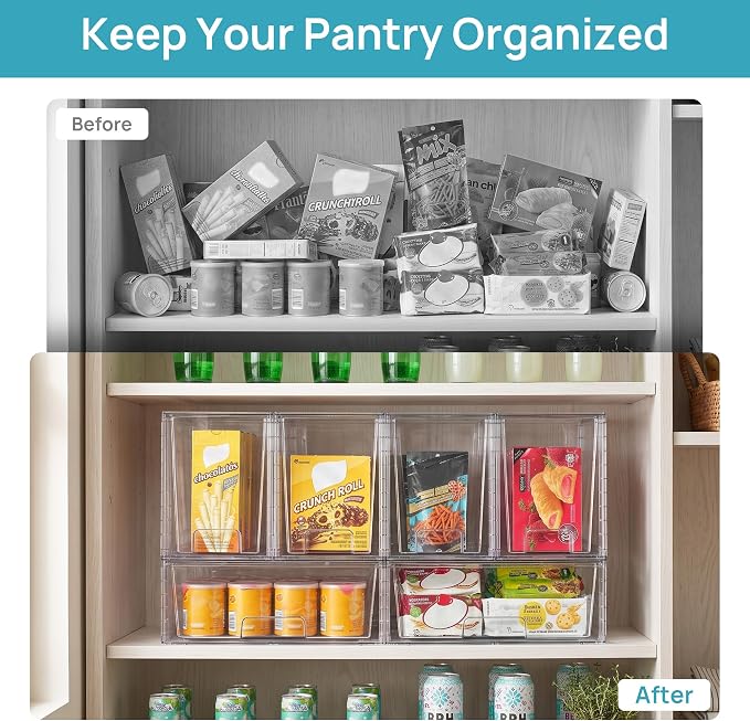 Vtopmart Clear Stackable Storage Drawers, 6 Pack Wide Tall Set
