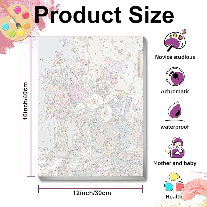 Ausanrl Flowers Framed Paint by Numbers Wooden Easel-Adult Paint by Number Kits on Canvas Framed,Paint by Number Adult,Paint by Numbers with Frame,Gifts and Home Wall Decor 12x16inch