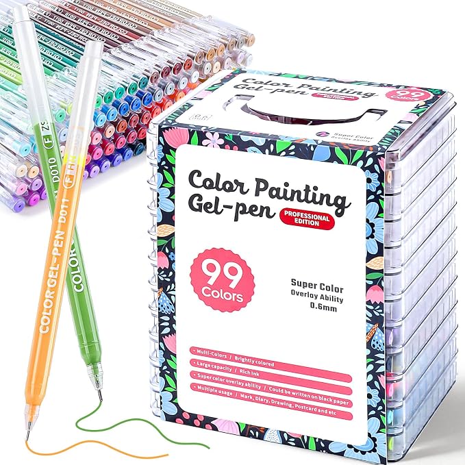 Colored Gel Pens for Coloring, 99 Colors 0.6mm Fine Point Gel Pens Colored Set for Adult Coloring Books, Journal Pen Markers for Journaling Supplies, Writing Drawing Note Taking School Office Home