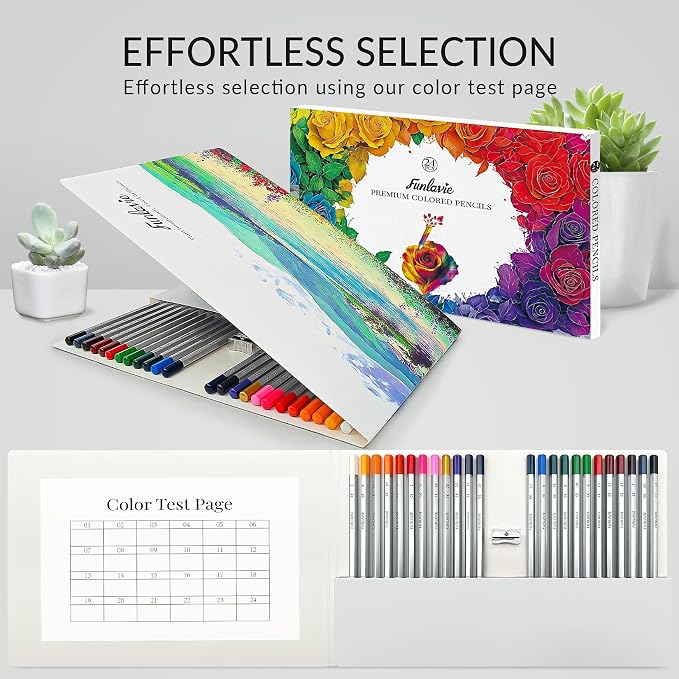 24 Colored Pencils for Adult Coloring Books, Oil-Based Soft Core | Drawing Pencils With Sharpener，Art Supplies for Artists, Adult Coloring, Sketching, Drawing, Painting, and Smooth Blending