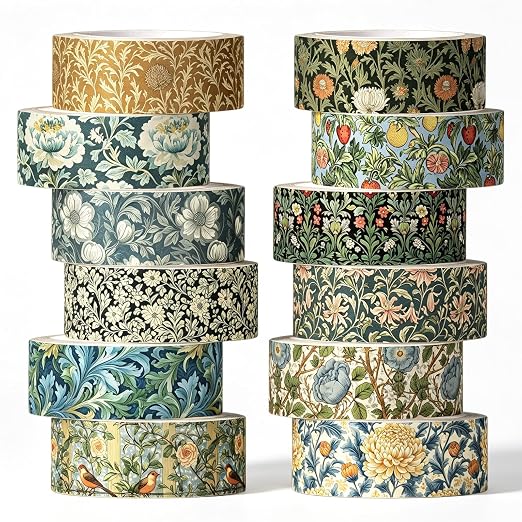 Whaline 12 Rolls Washi Tape Masking Tape Set, Vintage Floral | Greenery Flower Botanical, Wrapping Paper Tapes Boxed, for Scrapbook Journal DIY Art Crafts, 0.6 In x 16.4 Ft
