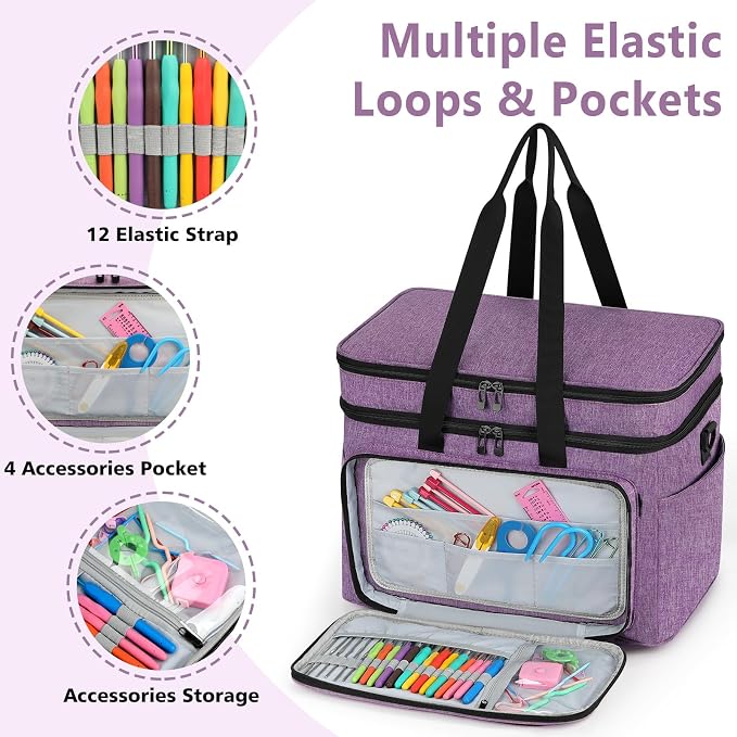 Crochet Organizer Bag with Yarn Holder, Large Yarn Storage for Accessories