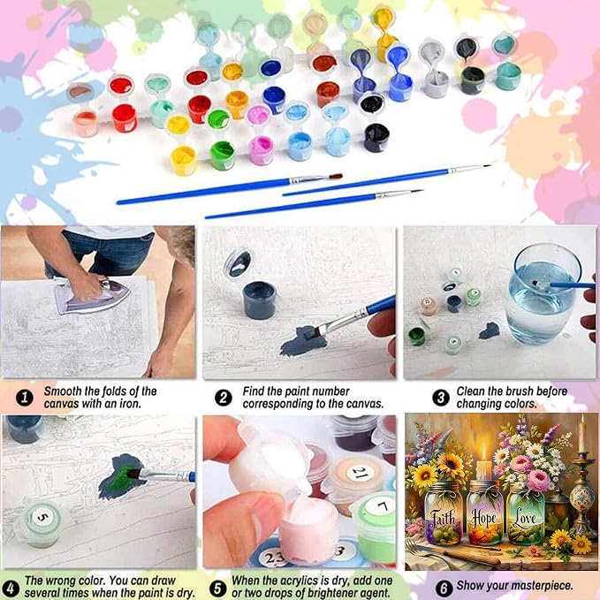 Faith Hope Love Wishing Bottle Paint by Numbers Kit for Adults 16x20 inch | Adult Paint by Number Kits on Canvas, DIY Acrylic Oil Painting by Numbers for Gift Home Wall Decor (Without Frame)