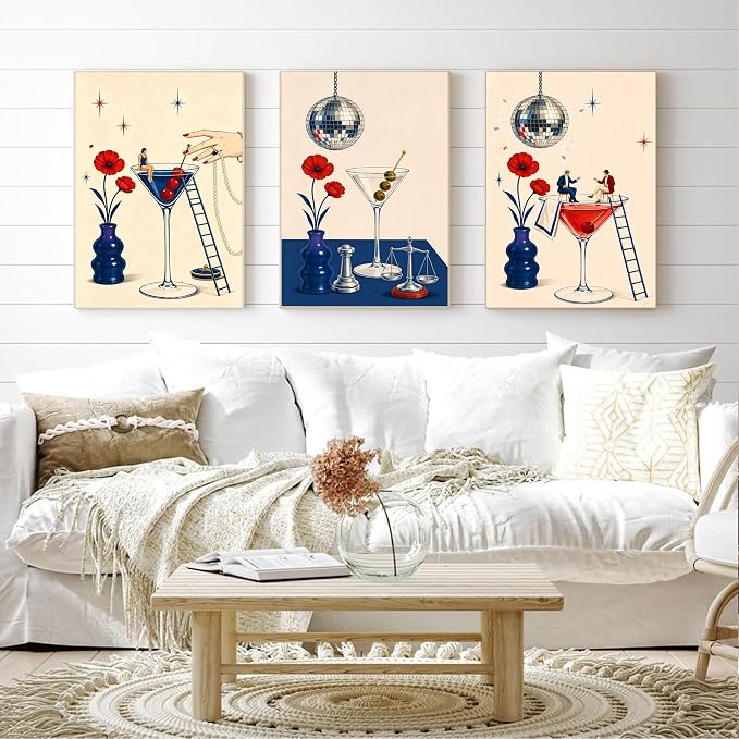 cupmod 6 Packs Cocktail Paint by Numbers Kit for Adults Beginners,8x10 Inch Adult Paint by Number Kits on Canvas, Cocktail DIY Acrylic Oil Number Painting Kits for Adults, Perfect for Gift Home Decor