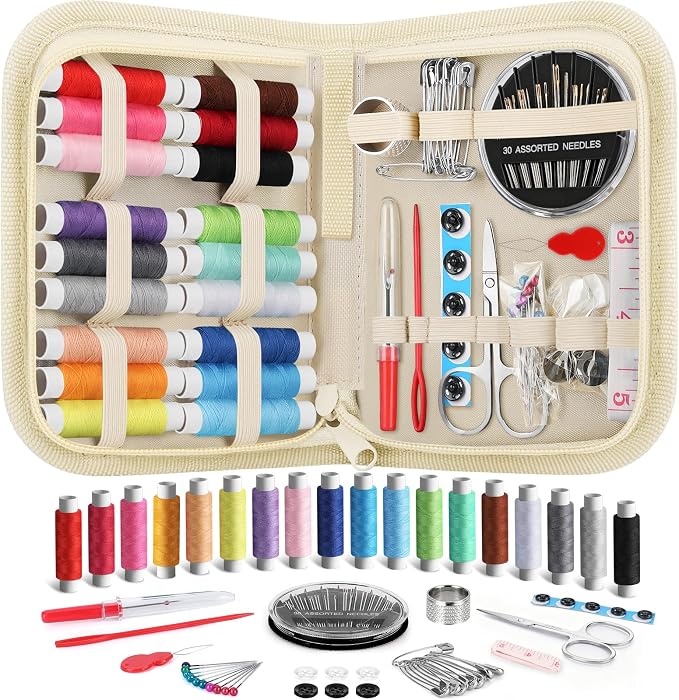 Coquimbo Sewing Kit Gifts for Adults Teen Grils Women Mom Grandma, Portable Sewing Supplies Contains Tape Measure, Scissors, Thimble, Thread, Sewing Needles (Beige, M)