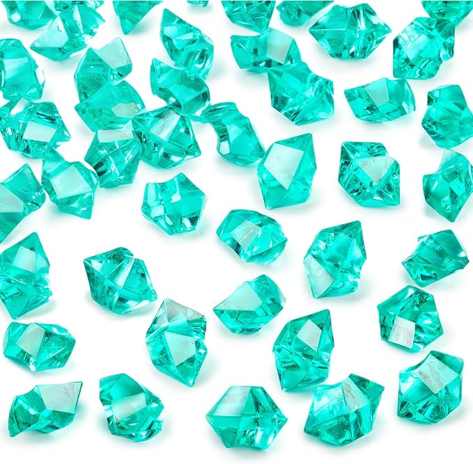 DOMESTAR Teal Fake Ice Rocks, 150 PCS Acrylic Crystal for Vase Fillers
