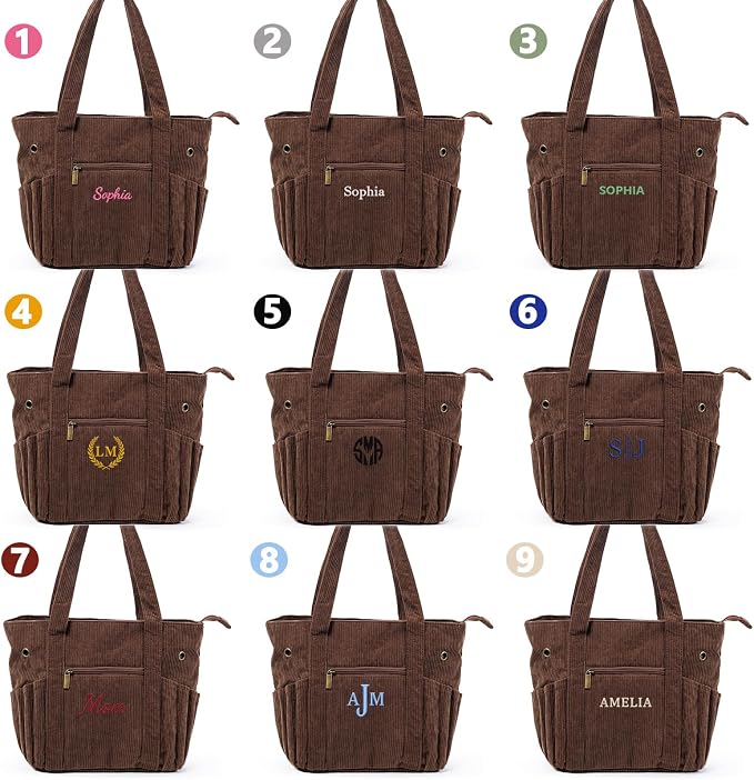 MYBAGZIGN Personalized Crochet Bag, Custom Corduroy Yarn Storage Tote with Pockets for Crochet Hooks, Knitting Supplies & Yarn, Project Bag Gift for Crocheters & Knitters