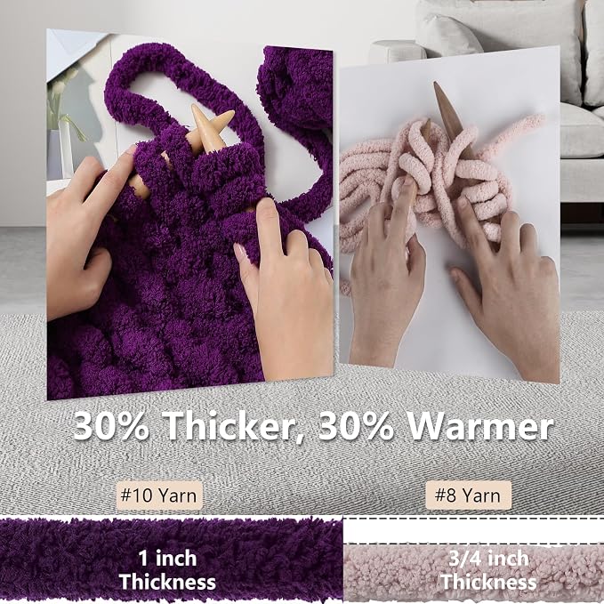 Cozyful Chunky Yarn for Hand Knitting - #10 Chunky Chenille Yarn, Jumbo Big Thick Chunky Yarns for Crocheting, Super Bulky Chunky Knit Blanket Yarns, 8 Skein (22yd, 8oz/Skein), Multi Purple