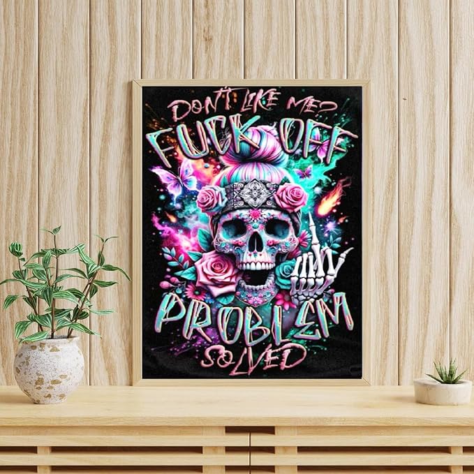 mrpwnle Diamond Art Kits for Adults, Skull Diamond Painting Kits 12 x16Inch | Don't Like Me Skull Diamond Art Painting Kits for Adults Beginners, 5D DIY Full Drill Round Gem Art Crafts Kit for Home Decor