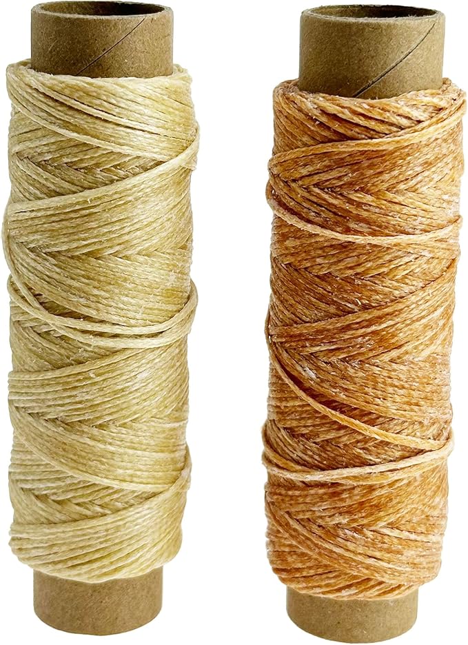 2 PCS Leather Sewing Waxed Thread, Each of 33 Yards 150D Sewing Thread Cord for Leather Craft DIY Supplies, Shoes Repairing, Light Coffee and Natural