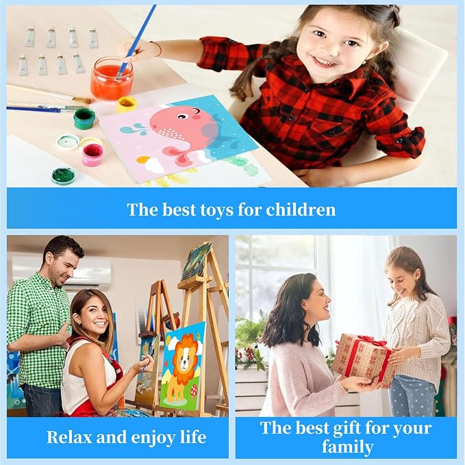 Arttoplus 4 Pack Paint by Numbers Kit for Kids with Frame Animals 8x8inch | Cute Animals Kids Paint by Numbers Ages 4-8-12 with Wooden Easel, Easy DIY Oil Painting by Number for Gift Home Wall Decor