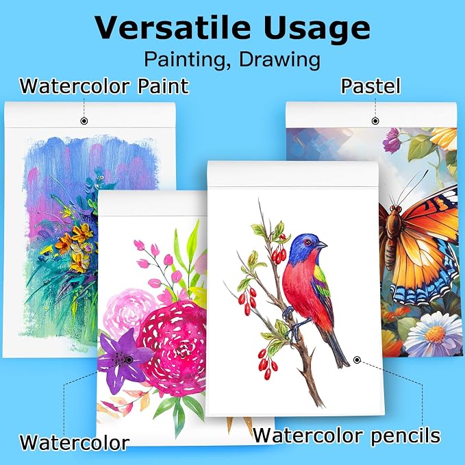Hapikalor Watercolor Paper Pad, 9"x12" 140lb/300gsm Artist Drawing Sketch Book, Paper Pad, Art Journal, Arts and Crafts Supplies for Adults Kids, Paint Set, Colors, Canvas Painting, Watercolors, Blue | Artist Painting Drawing Paper Book, Art Supplies f...