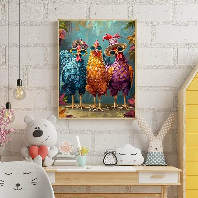 Hestarcul Paint by Numbers Kits for Adults,Chicken Easy Adult Painting by Number on Canvas for Beginner,Animal DIY Watercolor Painting for Gift Home Decor Relax.