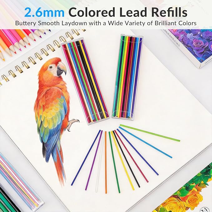 2.6MM Colored Mechanical Pencil Lead Refills, 36 Colors, 2 Pack