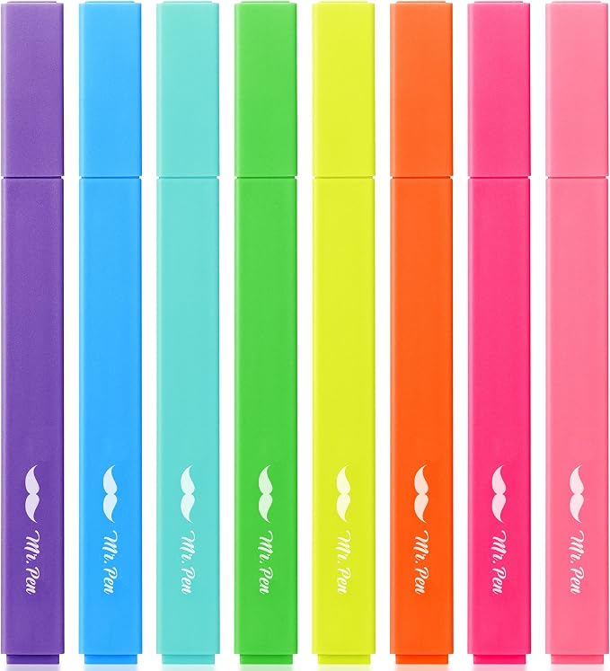 Mr. Pen- Aesthetic Highlighters No Bleed, 8 Pack, Assorted Colors | Chisel Tip, Cute Highlighters Assorted Colors for Journaling, Highlighting, Underlining, Fast Dry, Back to School Supplies