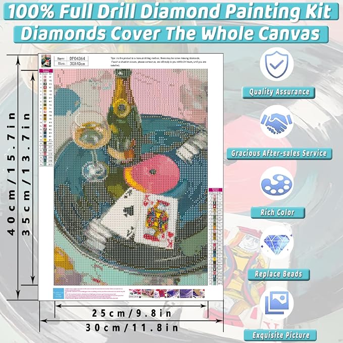 Pink Poker Diamond Art Kits for Adults Diamond Painting Kit for Beginner | 5D DIY Funny Cute Vintage Diamond Dots Full Drill Crafts for Gem Art Dot Art for Adults Home Wall Decor for Teens 12x16 in