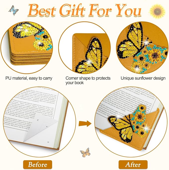 WIVICO 8Pcs Diamond Painting Bookmarks, Diamond Pearl Art Kits for Adults | DIY Bookmark,Diamond Dots Paint By Numbers Kit,Gifts for Book Lovers(Sunflower)