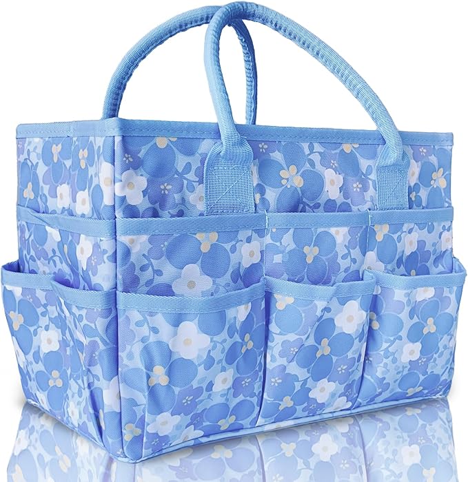 Cupohus Craft Organizer Bag, Blue Print Art Supply Tote with Multiple Pockets