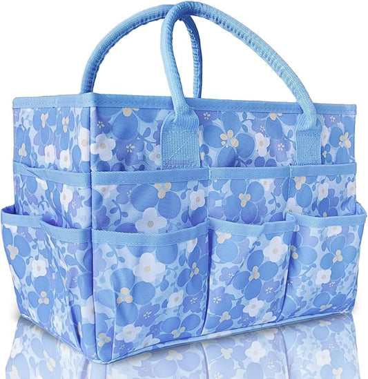 Cupohus Craft Organizer Bag, Blue Print Art Supply Tote with Multiple Pockets