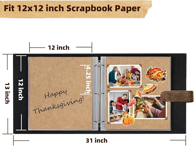 Vienrose 15"x13" Scrapbook Album Gift Set Faux Leather DarkBrown 100 Pages