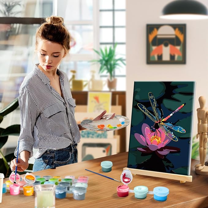 YOYA Framed Paint by Numbers Kit for Adults, Dragonfly, 8x12 Inch