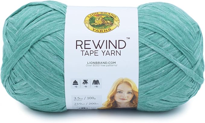 Lion Brand Yarn, Rewind Bulky Flat Tape Yarn for Crochet, Knitting and Crafts, Capri Breeze, 1 Pack, Soft Fiber for Bags, Summer Hats, and Shawls, Teal Blue