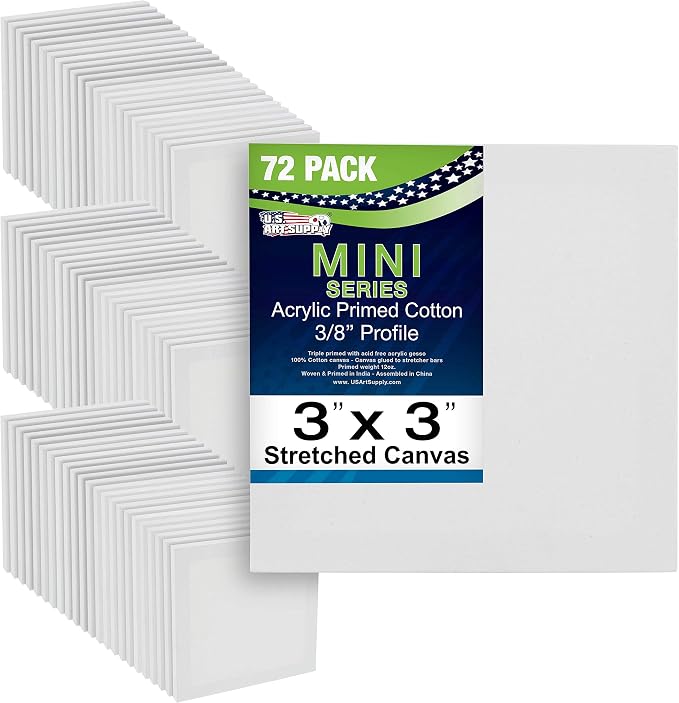 U.S. Art Supply 3x3 Mini Canvases for Painting, 72 Pack Bulk Small Stretched Artist Canvas Professional Primed - Ideal for Arts & Crafts