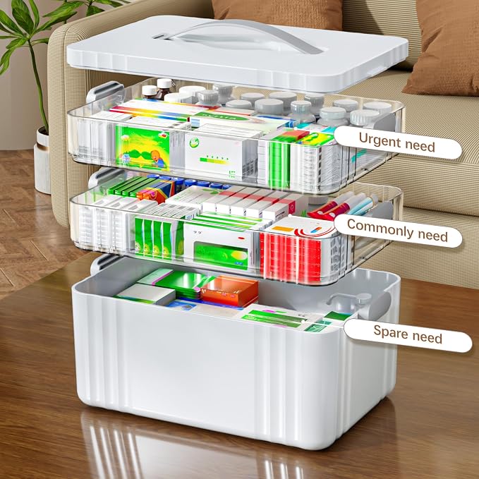 ARSTPEOE 3-Tier Medicine Organizer - Portable Medicine Cabinet with Handle