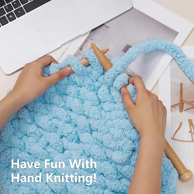 Cozyful Chunky Yarn for Hand Knitting - #10 Chunky Chenille Yarn, Jumbo Big Thick Chunky Yarns for Crocheting, Super Bulky Chunky Knit Blanket Yarns, 8 Skein (22 yds 8 oz Each Skein), Sky Blue