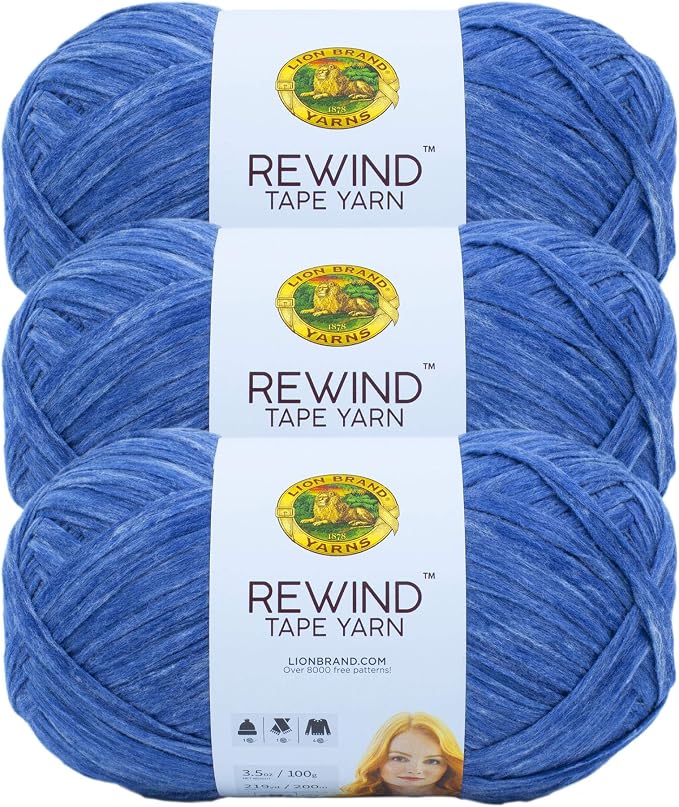 Lion Brand Yarn, Rewind Tape Crochet Yarn, Hawaiian Ocean, Blue, 3 Pack