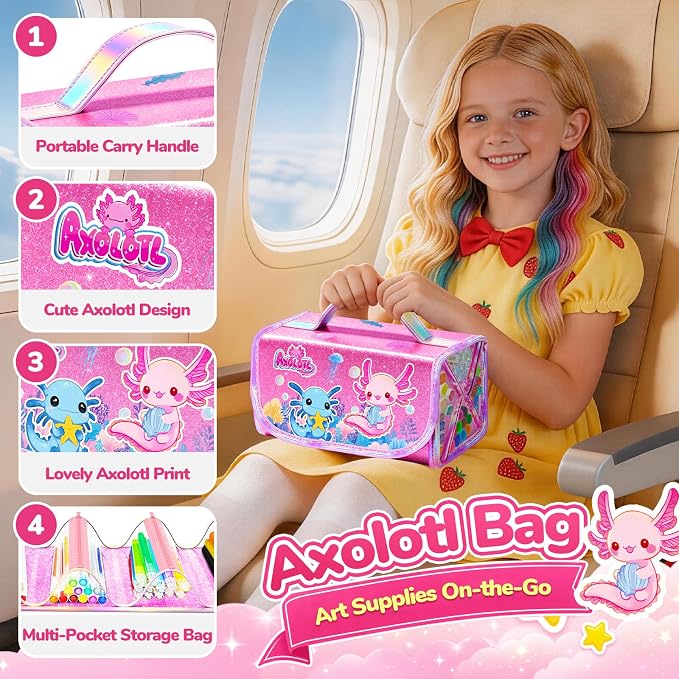 DreamyCandy 70 Pcs Washable Markers Set for Kids 4-8, Axolotl Art Set Gifts