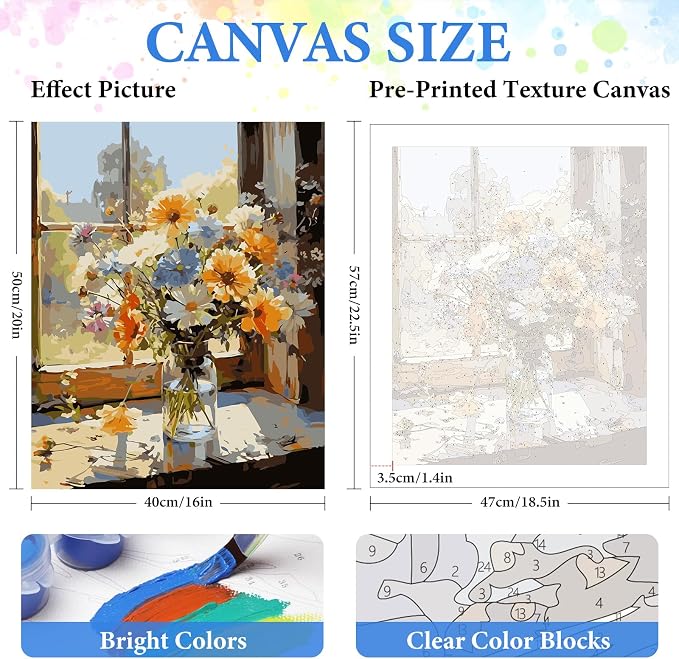 PRASIO Paint by Numbers Kit for Adults Beginner, Flower Easy Adult Paint by Number Kits on Canvas, DIY Acrylic Watercolor Oil Paint by Number for Adults for Home Decor Gift 16x20 Inch