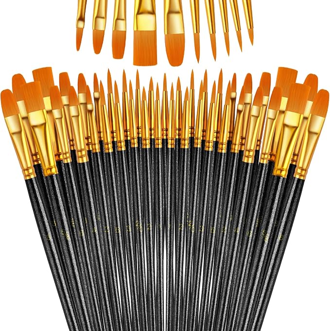 Paint Brushes Set, 24 Pack 240 Pcs Round-Pointed Tip Paintbrushes Nylon Hair Artist Acrylic Paint Brushes for Acrylic Oil Watercolor, Face Nail Art, Miniature Detailing & Rock Painting, Black