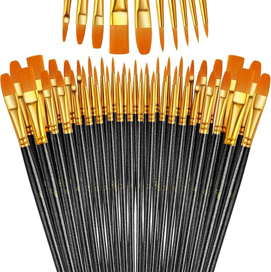 Paint Brushes Set, 16 Pack 160 Pcs Round-Pointed Tip Paintbrushes Nylon Hair Artist Acrylic Paint Brushes for Acrylic Oil Watercolor, Face Nail Art, Miniature Detailing & Rock Painting, Black