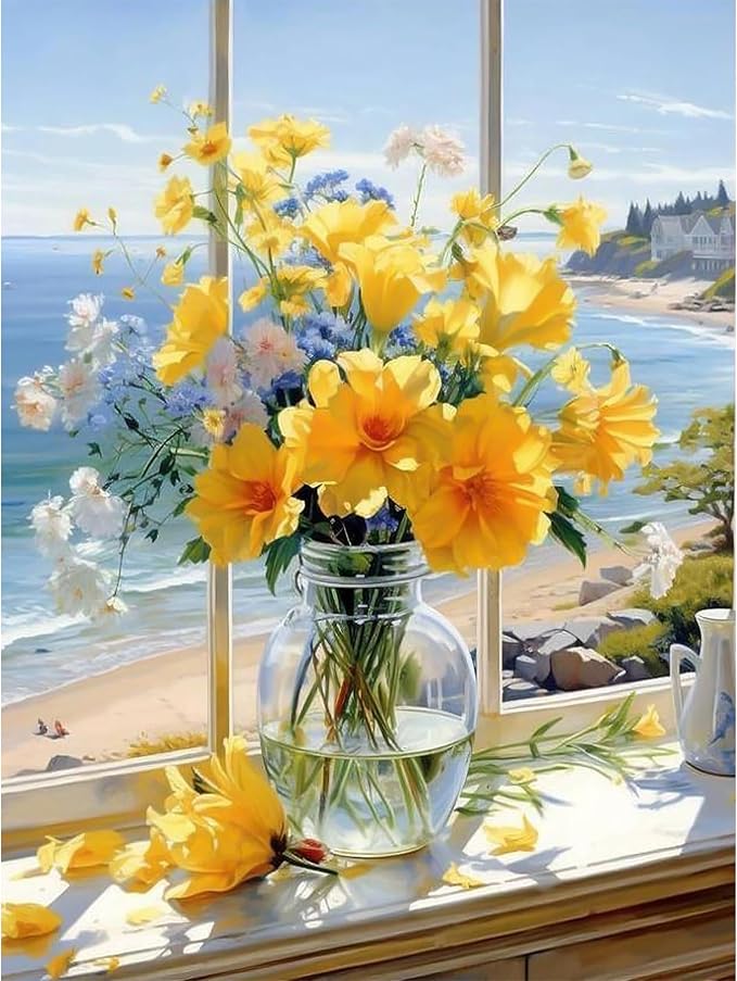 Ycydilirab Flowers Diamond Art Kits for Adults-Flower Diamond Painting Kits for Adults-Diamond Art Kits Full Drill,DIY 5D Gem Art Flowers Perfect for Relaxation and Home Wall Decor 12x16inch
