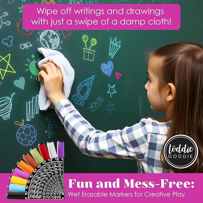 Loddie Doddie Liquid Chalk Markers, Window Markers, Earth Tones, 10 Pack | Flip from Fine to Broad Lines, For Classroom Displays & Home Offices, On Windows, Mirrors & Car Glass, Erasable Glass Markers
