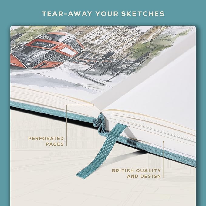 Beechmore Books A4 8.5x11 Mixed Media Sketchbook 160 GSM/98LB with Gift Box | Hardcover Art Journal with Lay-Flat Binding, 156 Perforated Ivory Pages for Drawing, Ink & Light Watercolor