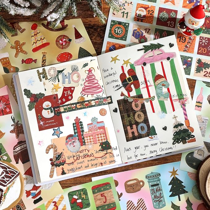 30 Sheets 670+ Paper Christmas Stickers Book for Planners, Calendars