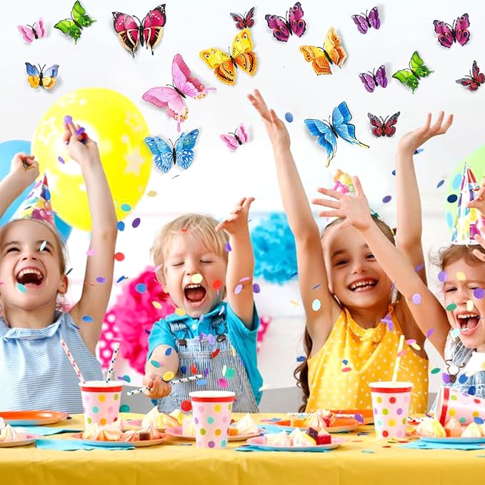 SAOROPEB 3D Butterfly Wall Decor, 24 Pcs Double Layer Butterfly Decorations for Party Decorations Locker Decor Refrigerator Decal, Reusable (Colorful)